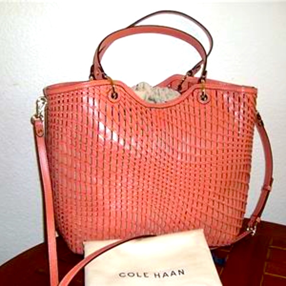 Cole Haan Genevive open Leather weave Tote Bag